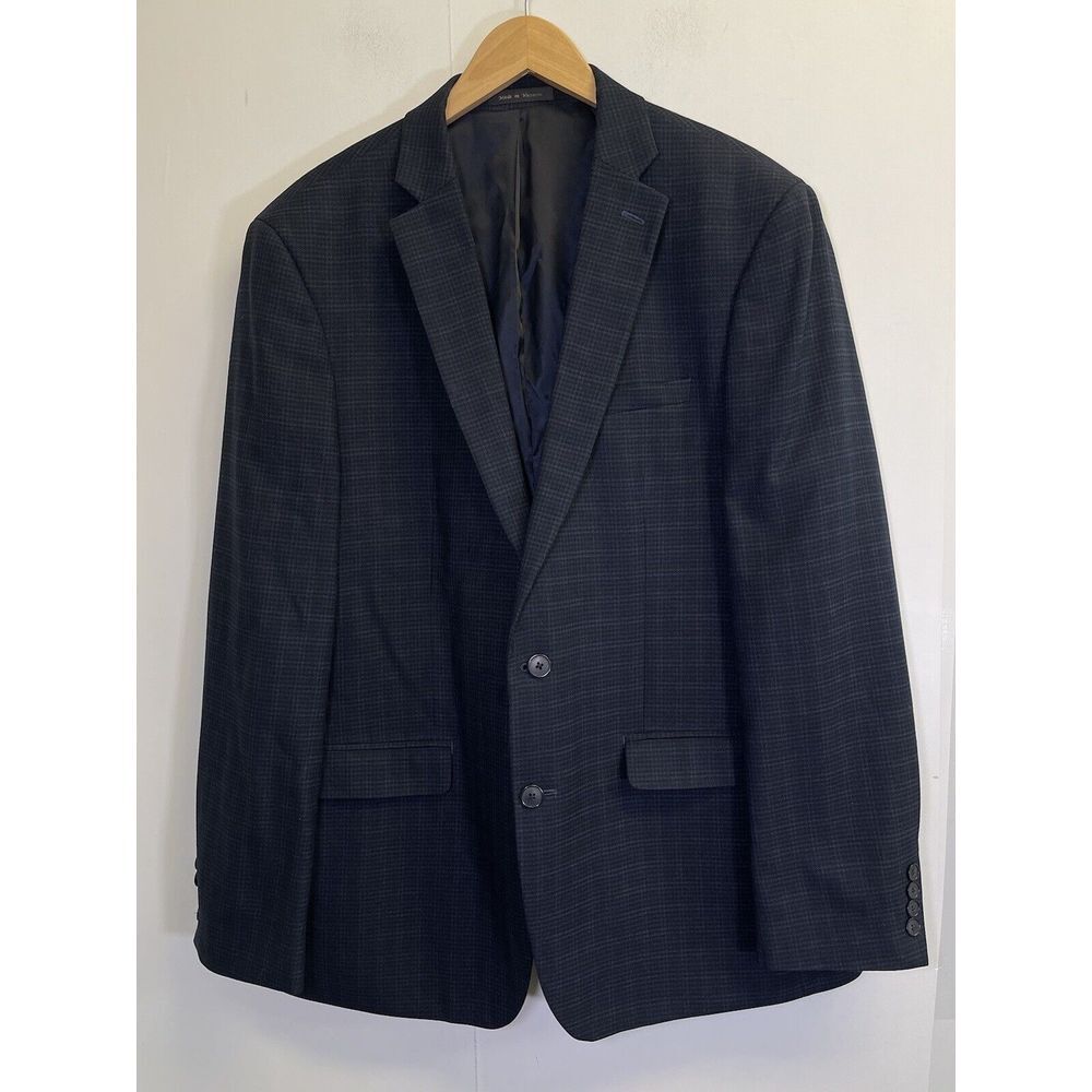 Van Huesen Flex Sport Coat Mens 44L Blue Plaid Two Button Blazer Jacket Slim Fit